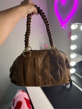 Antonio Melani Hobo Bag Satchel Brown Leather Braided Handle Purse